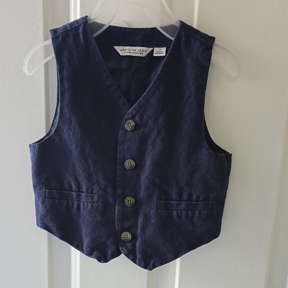 Janie and Jack Navy Blue Linen Boys Dress Vest